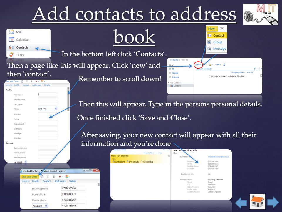 Add contacts to address book In the bottom left click ‘Contacts’.