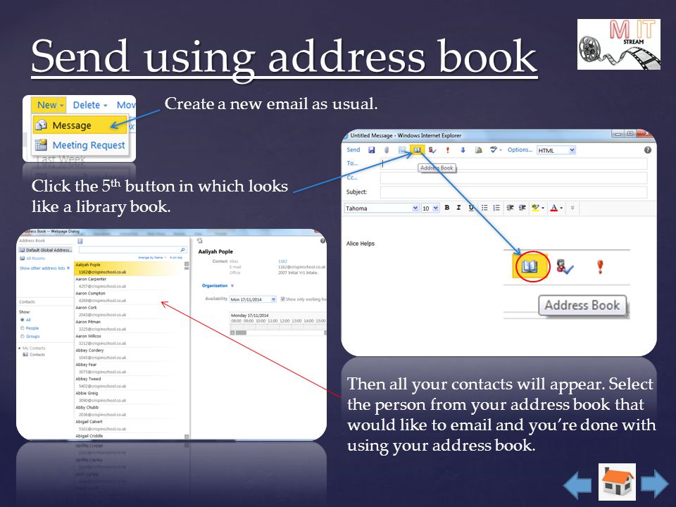 Send using address book Create a new  as usual.