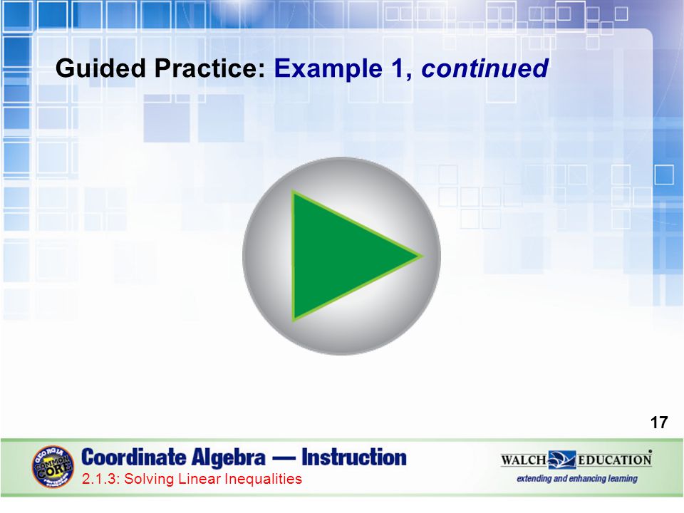 Guided Practice: Example 1, continued : Solving Linear Inequalities