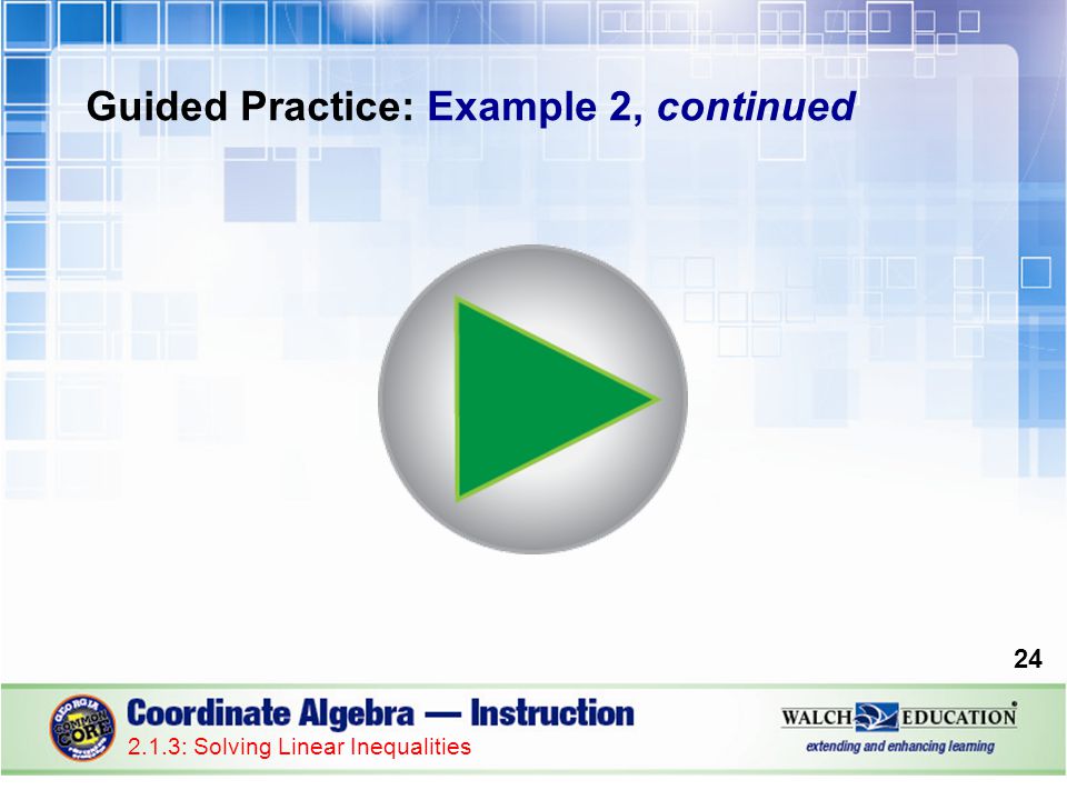 Guided Practice: Example 2, continued : Solving Linear Inequalities