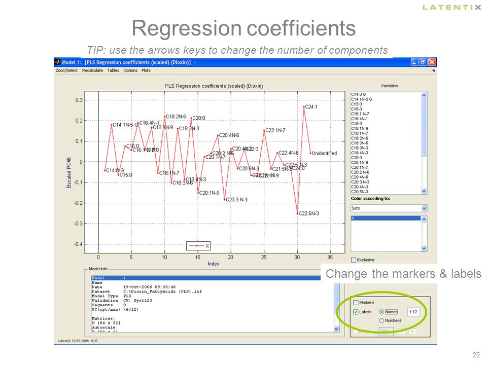25 Regression coefficients Change the markers & labels TIP: use the arrows keys to change the number of components