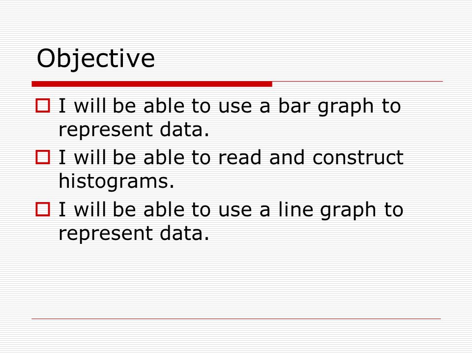 Objective  I will be able to use a bar graph to represent data.