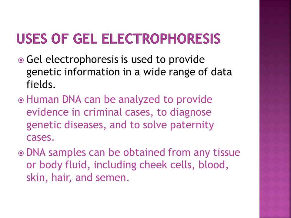 Gel electrophoresis is used to provide genetic information in a wide range of data fields.