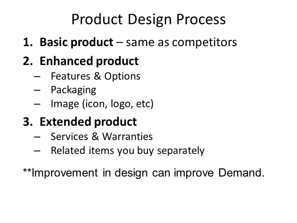 Product Design Process **Improvement in design can improve Demand.