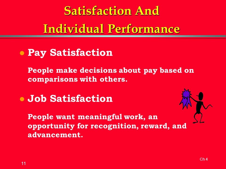 Ch 4 11 l Pay Satisfaction People make decisions about pay based on comparisons with others.