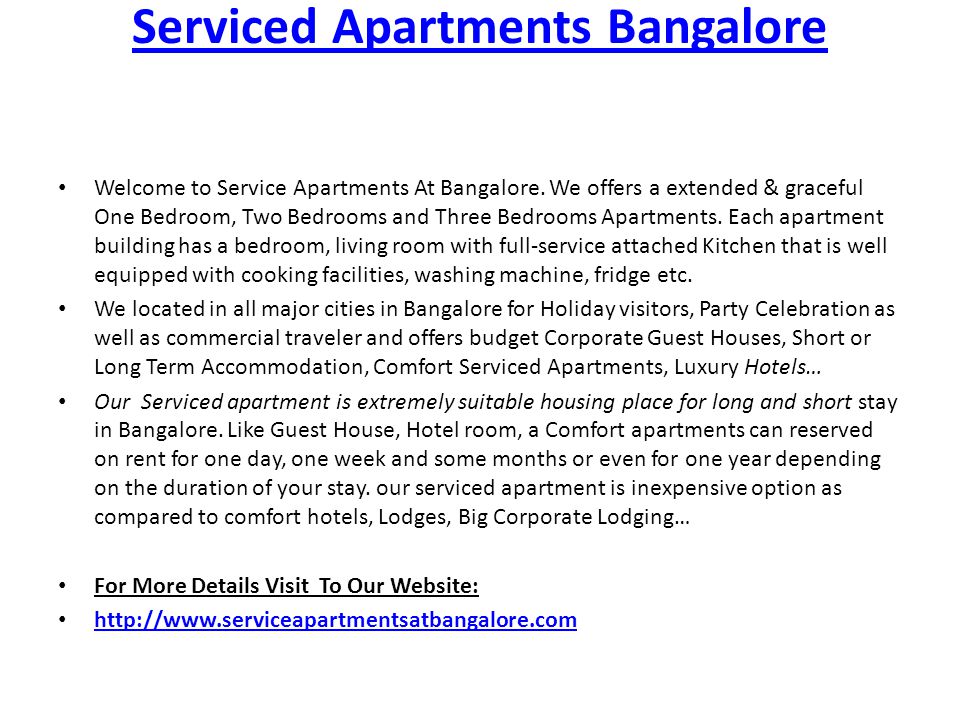 Serviced Apartments Bangalore Welcome to Service Apartments At Bangalore.