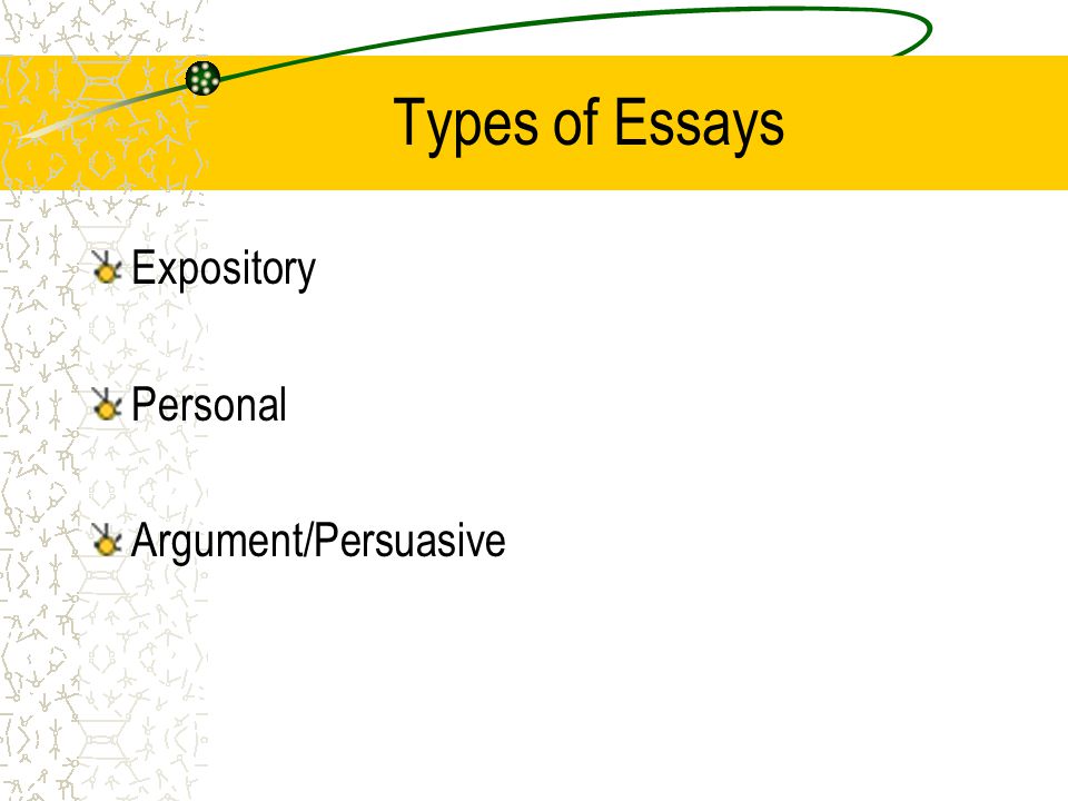Types of Essays Expository Personal Argument/Persuasive
