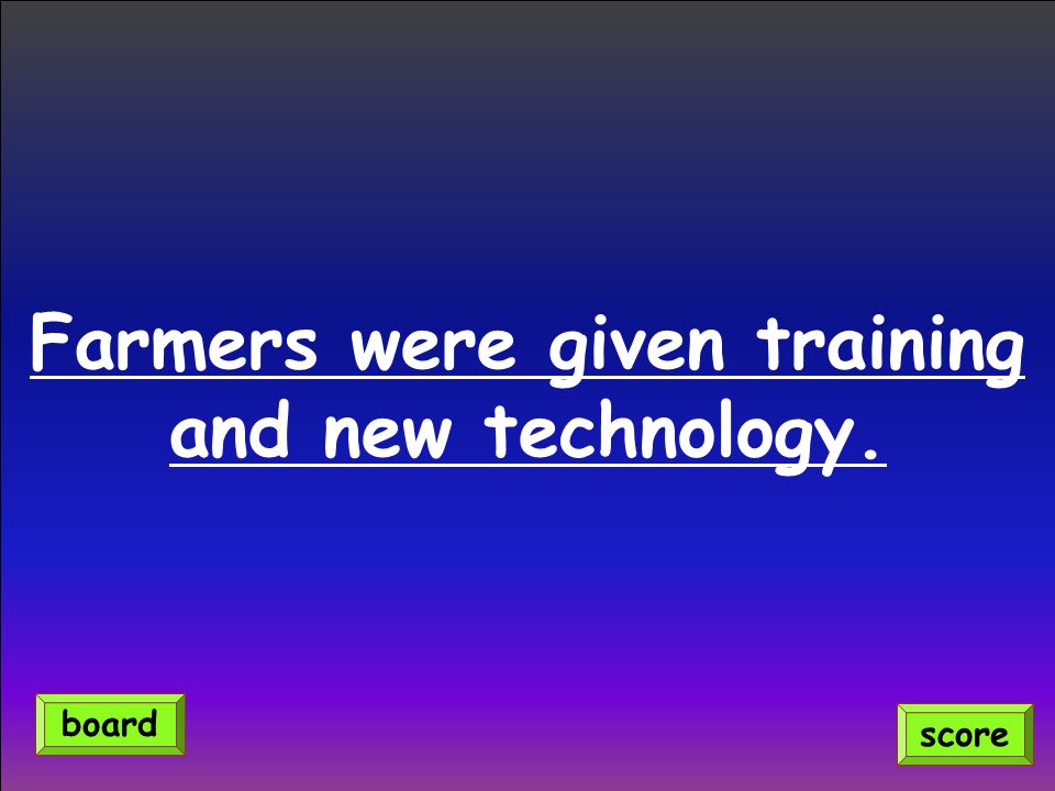 Farmers were given training and new technology. score board