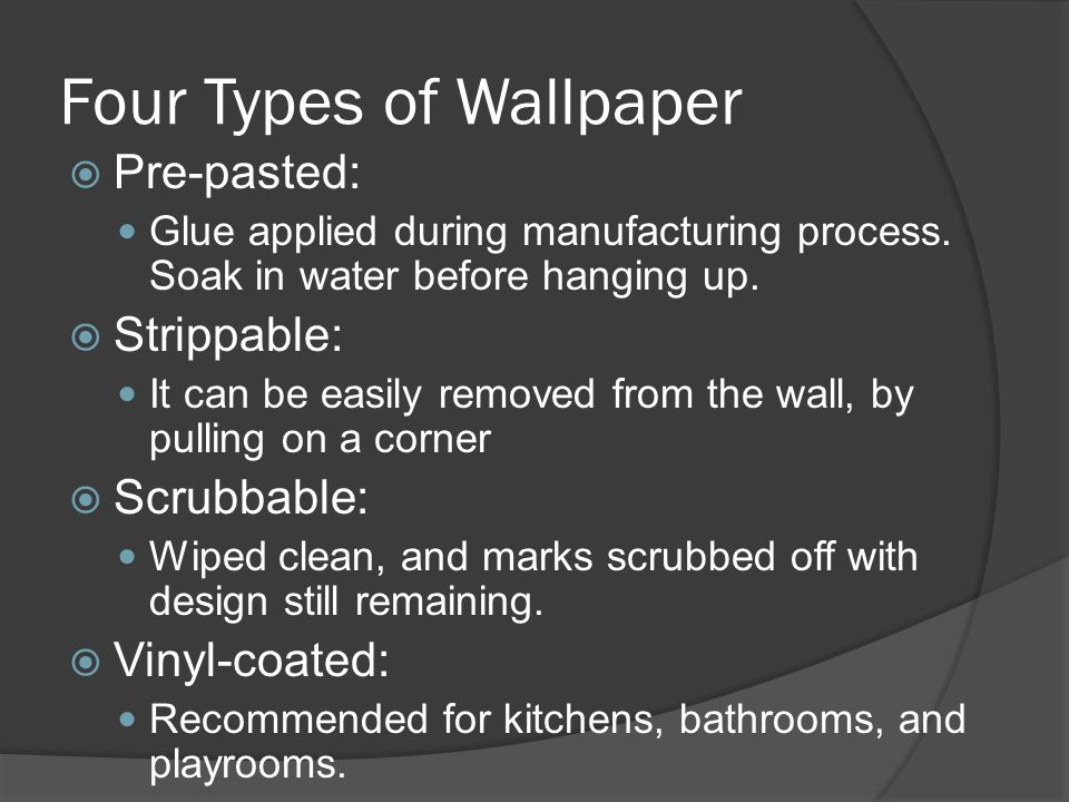 Four Types of Wallpaper  Pre-pasted: Glue applied during manufacturing process.