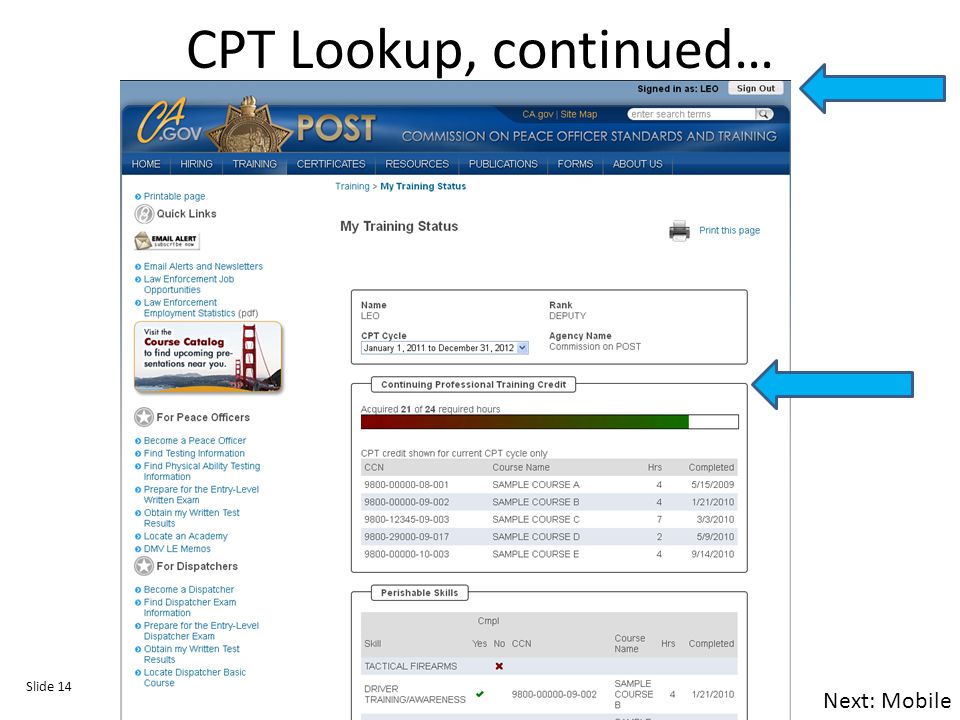 CPT Lookup, continued… Next: Mobile Slide 14