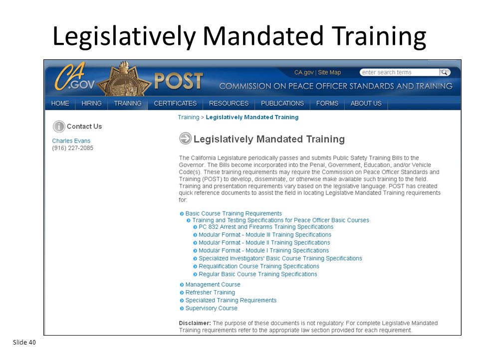 Legislatively Mandated Training Slide 40