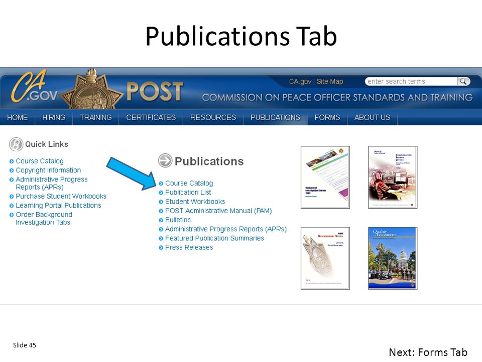 Publications Tab Slide 45 Next: Forms Tab