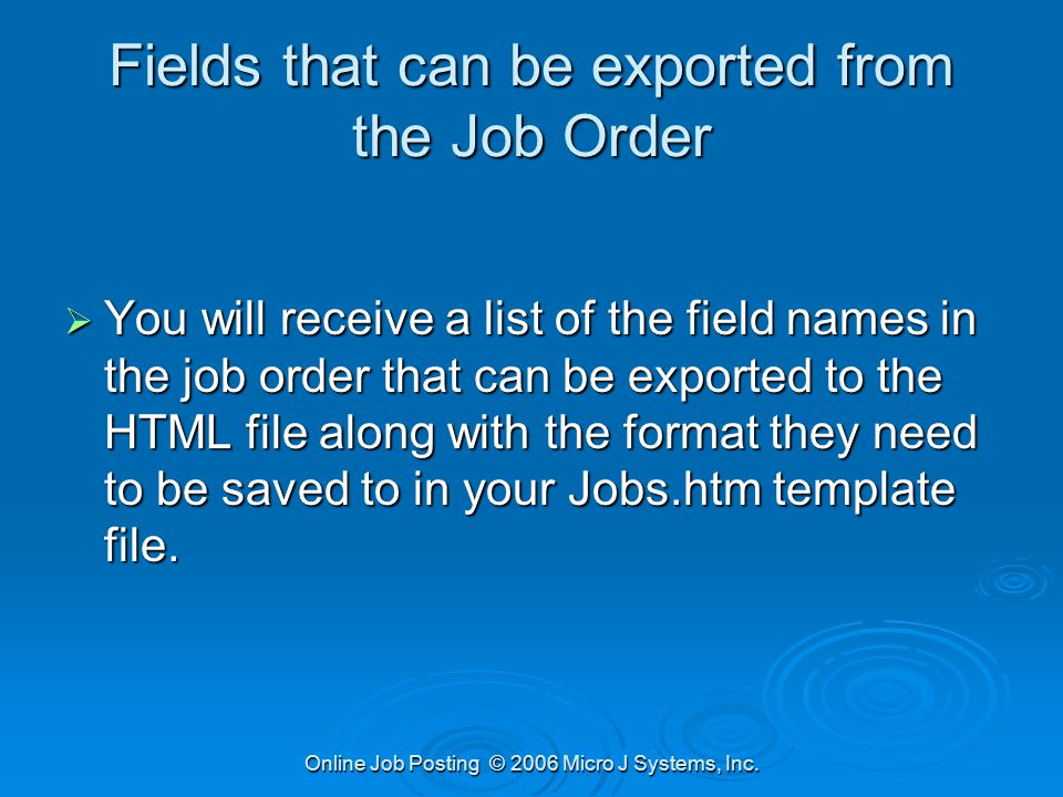posting job orders online creating html files from job orders and