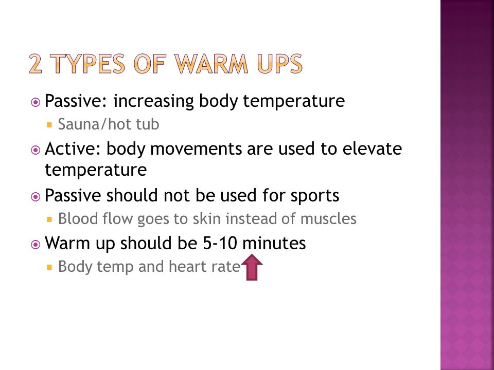  Reduces injury  Prepares you for performance  Gives a gradual adjustment from rest to exercise I love getting a good warm up!