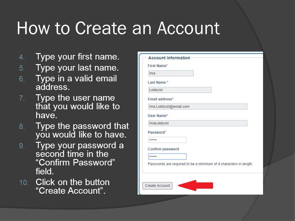 How to Create an Account 4. Type your first name.
