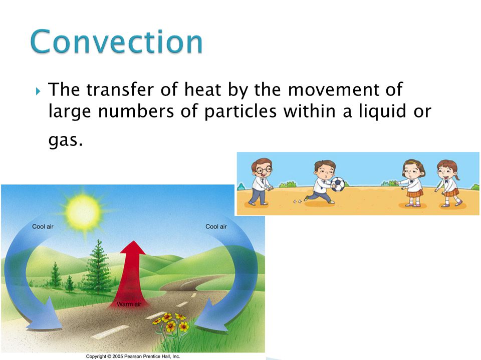  The transfer of heat by the movement of large numbers of particles within a liquid or gas.
