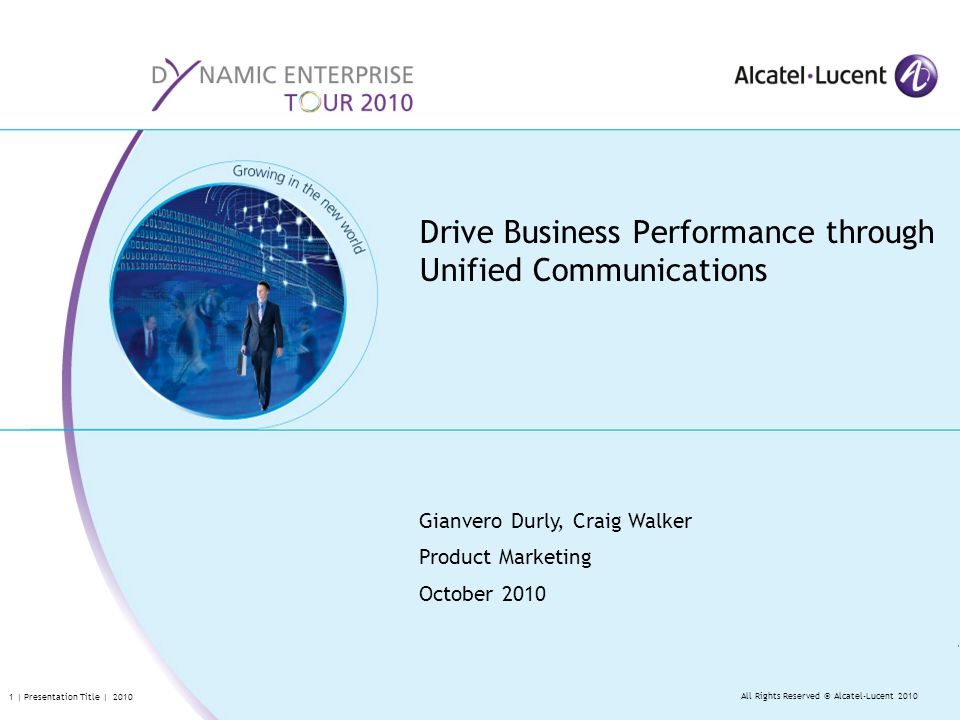 All Rights Reserved © Alcatel-Lucent | Presentation Title | 2010 Gianvero Durly, Craig Walker Product Marketing October 2010 Drive Business Performance through Unified Communications