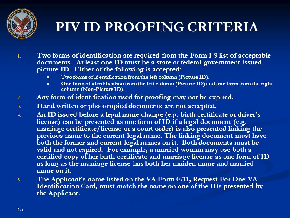 15 PIV ID PROOFING CRITERIA