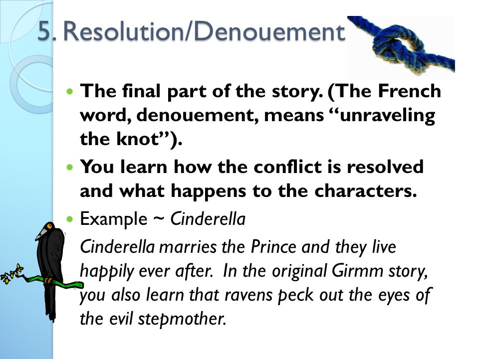 5. Resolution/Denouement The final part of the story.