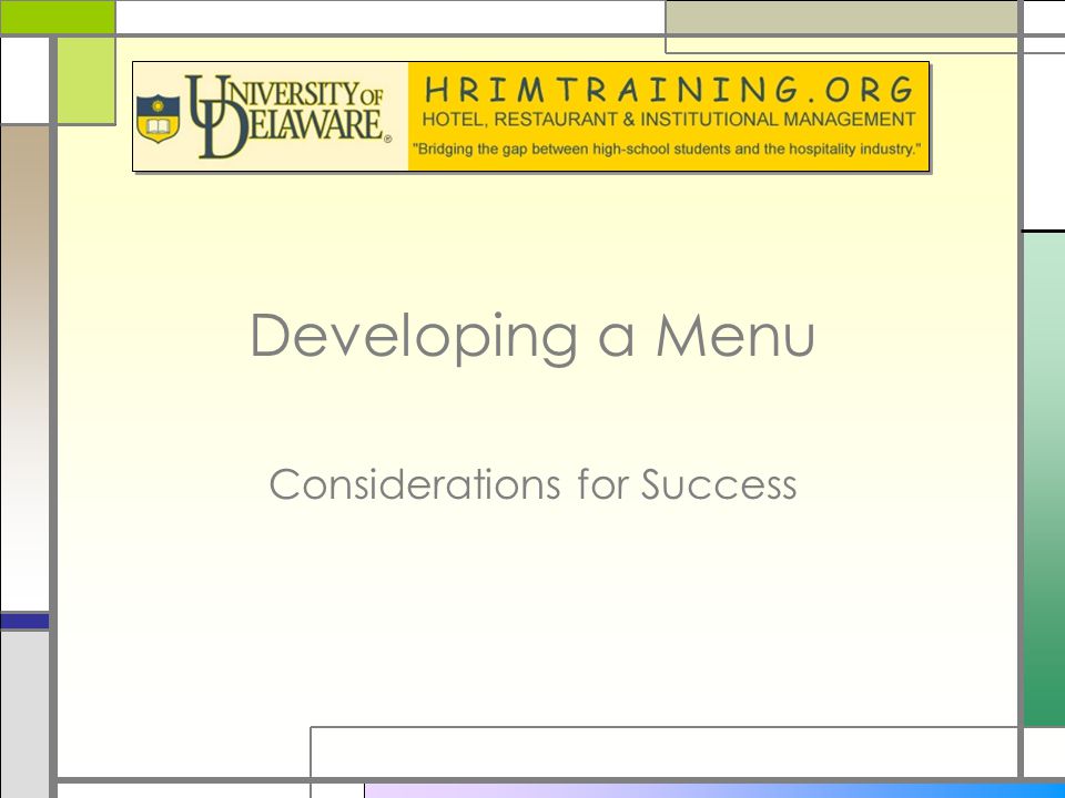 Developing a Menu Considerations for Success