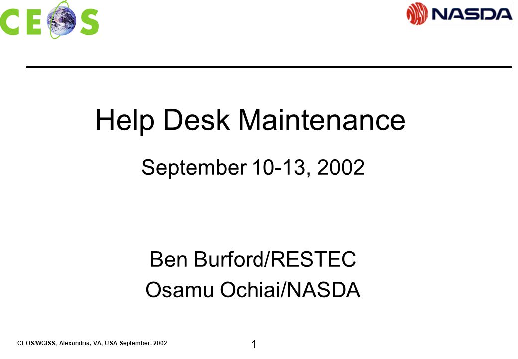 Ceos Wgiss Alexandria Va Usa September Help Desk Maintenance