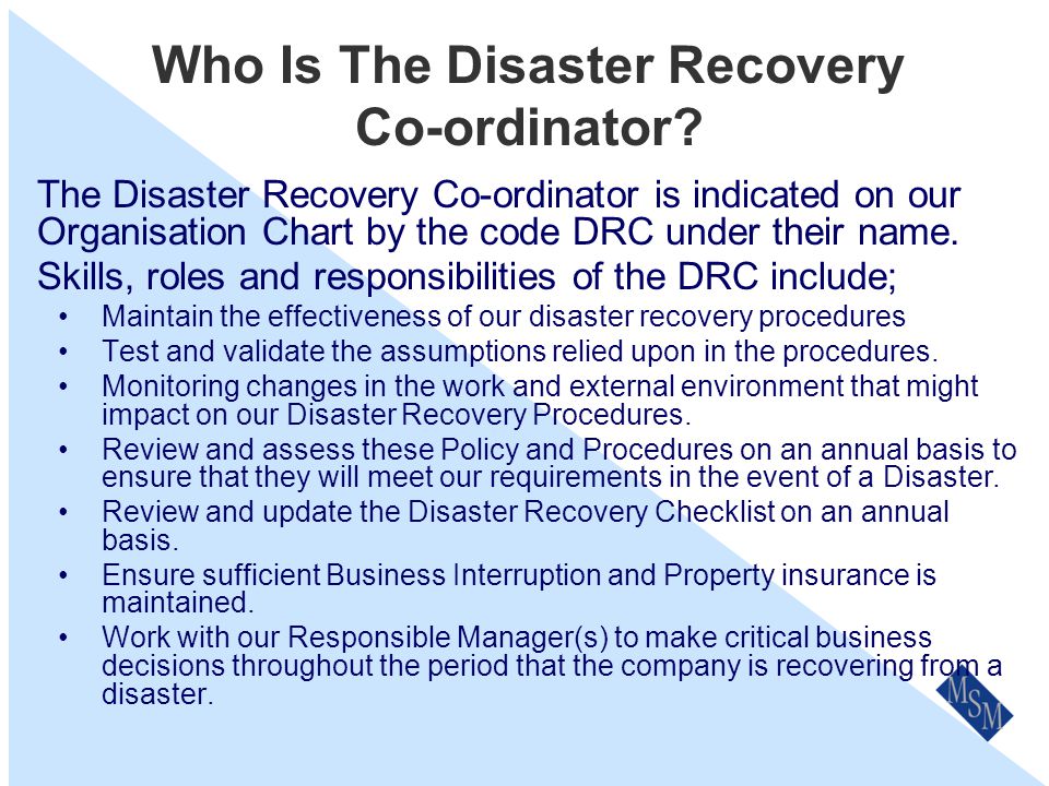 Who Is Responsible For Disaster Recovery.