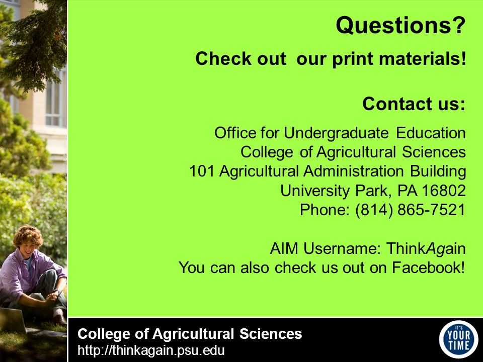 College of Agricultural Sciences   Questions.