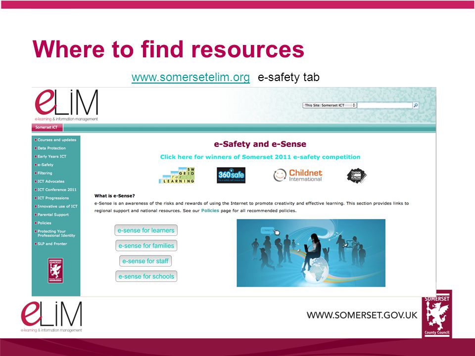 Where to find resources   e-safety tab