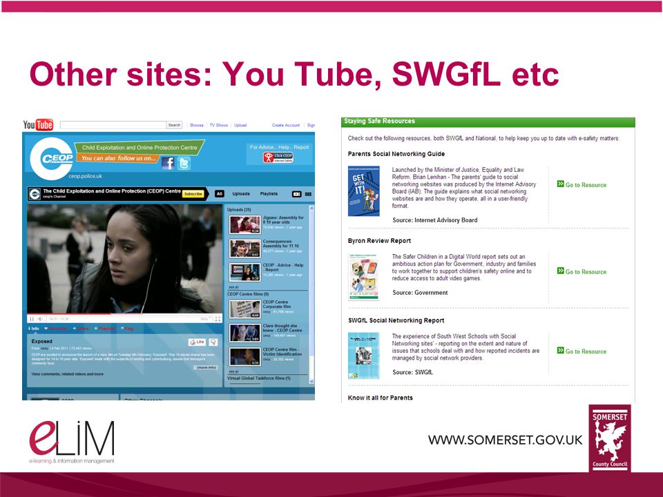 Other sites: You Tube, SWGfL etc