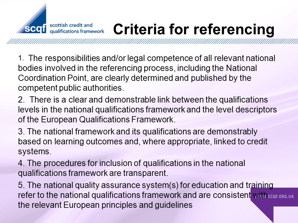 Criteria for referencing 1.