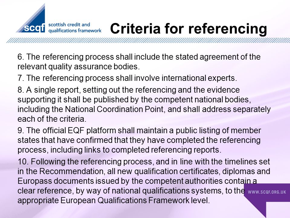 Criteria for referencing 6.