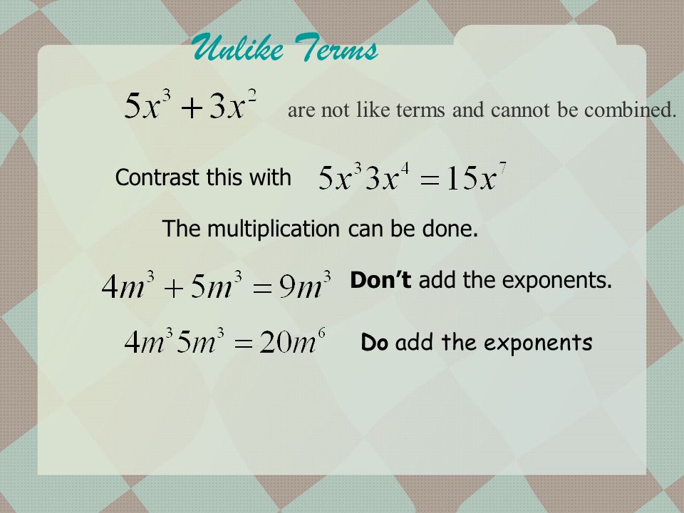 Multiplying Exponents Rule: using a previous rule.