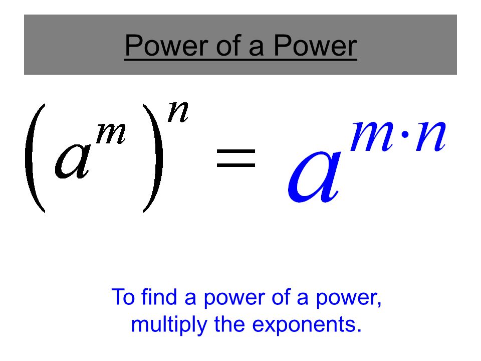 Power of a Power To find a power of a power, multiply the exponents.
