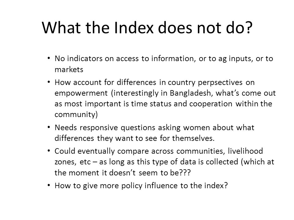 What the Index does not do.