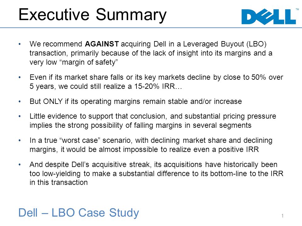 Study Little Evidence That Executive >> Dell Lbo Case Study Executive Summary We Recommend Against Study Little Evidence That Executive >> Dell Lbo Case Study Executive Summary We Recommend Against