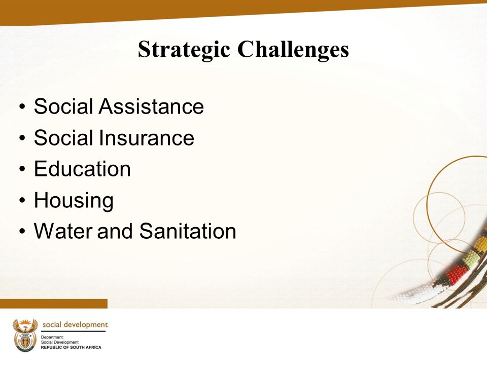 Strategic Challenges Social Assistance Social Insurance Education Housing Water and Sanitation