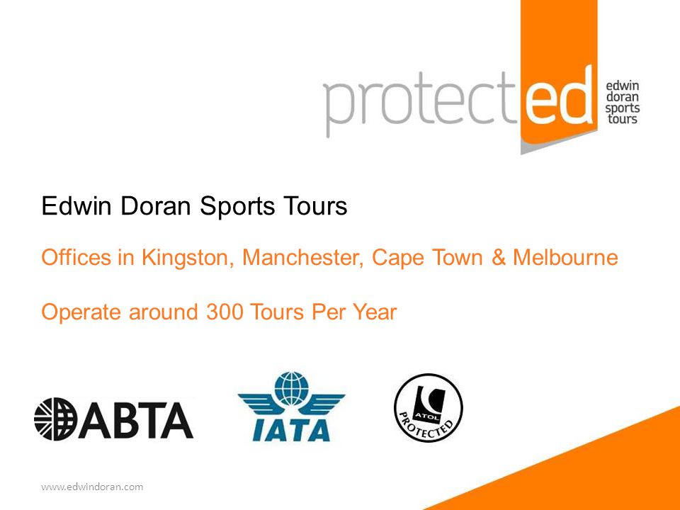 Offices in Kingston, Manchester, Cape Town & Melbourne Operate around 300 Tours Per Year Edwin Doran Sports Tours
