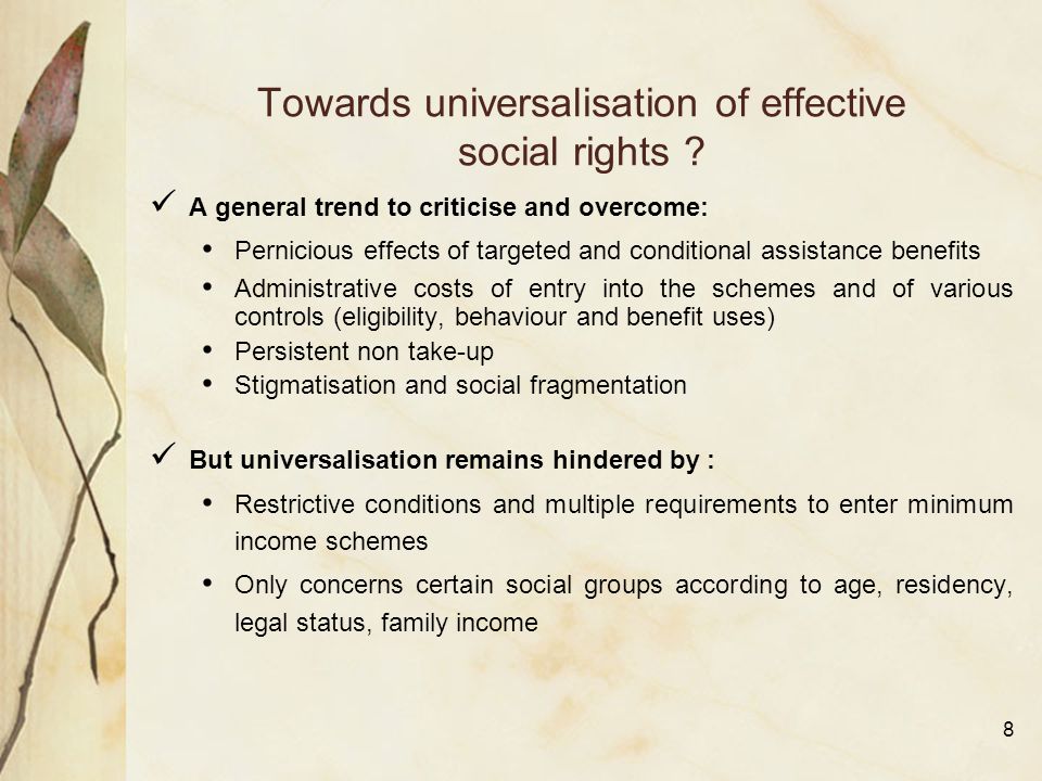 8 Towards universalisation of effective social rights .