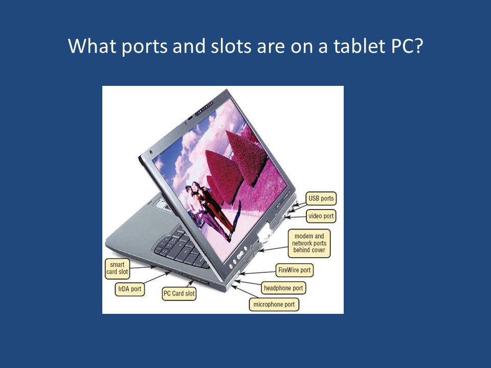 What ports and slots are on a tablet PC