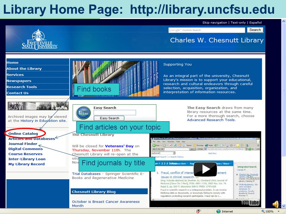 FSU Home Page:   For Chesnutt Library Charles Chesnutt Library Link