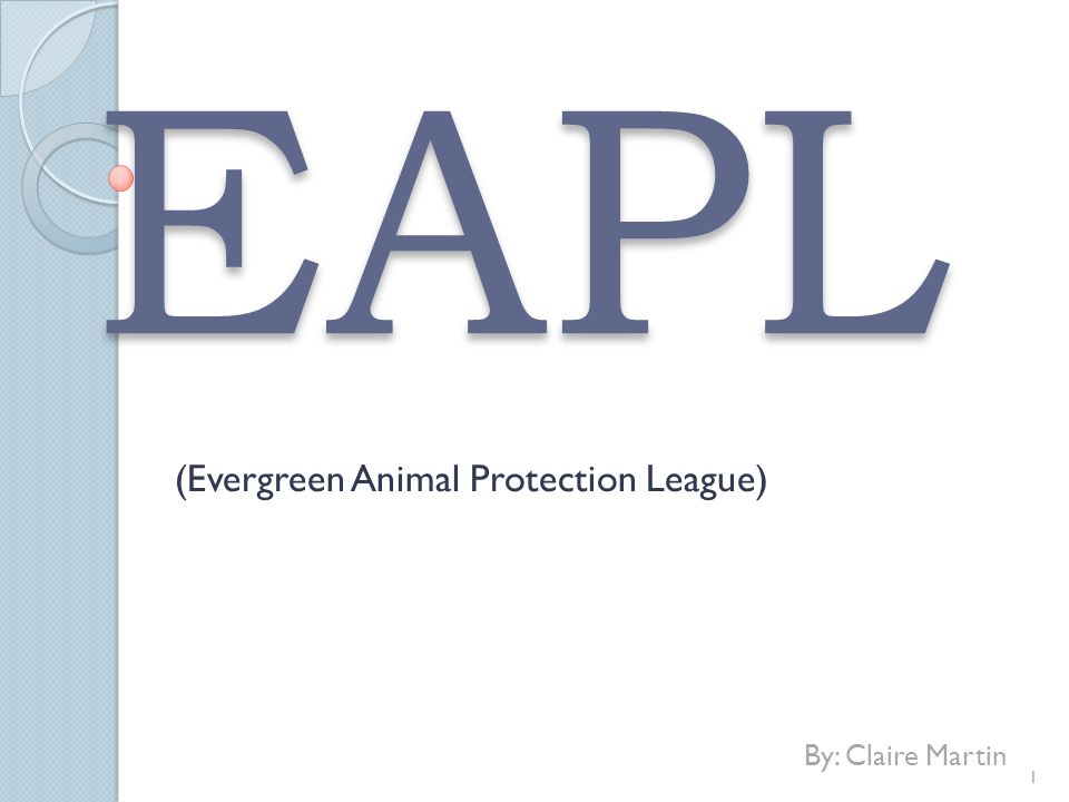 EAPL (Evergreen Animal Protection League) By: Claire Martin 1