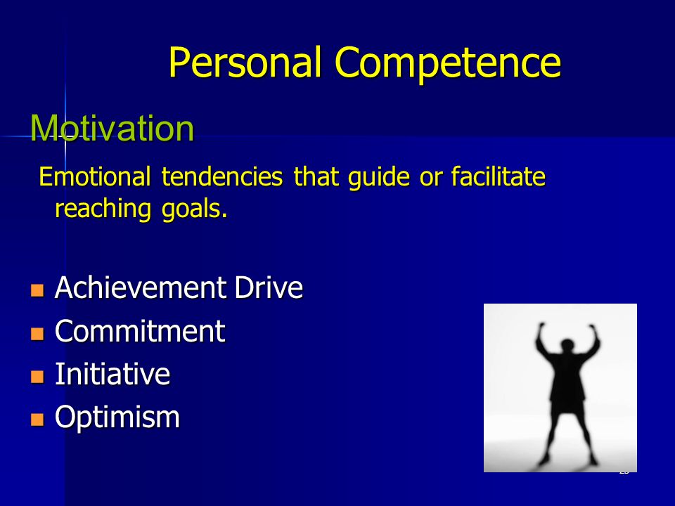23 Personal Competence Motivation Emotional tendencies that guide or facilitate reaching goals.