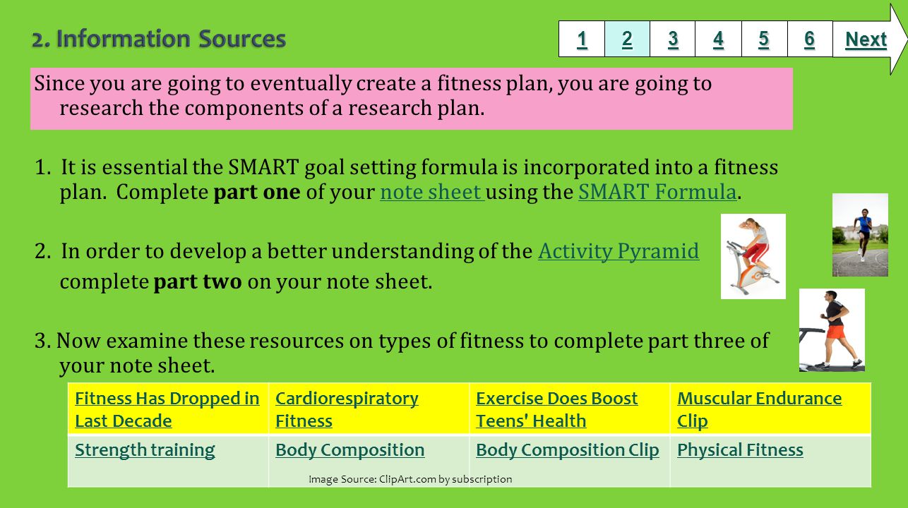 Since you are going to eventually create a fitness plan, you are going to research the components of a research plan.