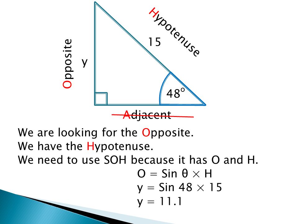 We are looking for the Opposite. We have the Hypotenuse.
