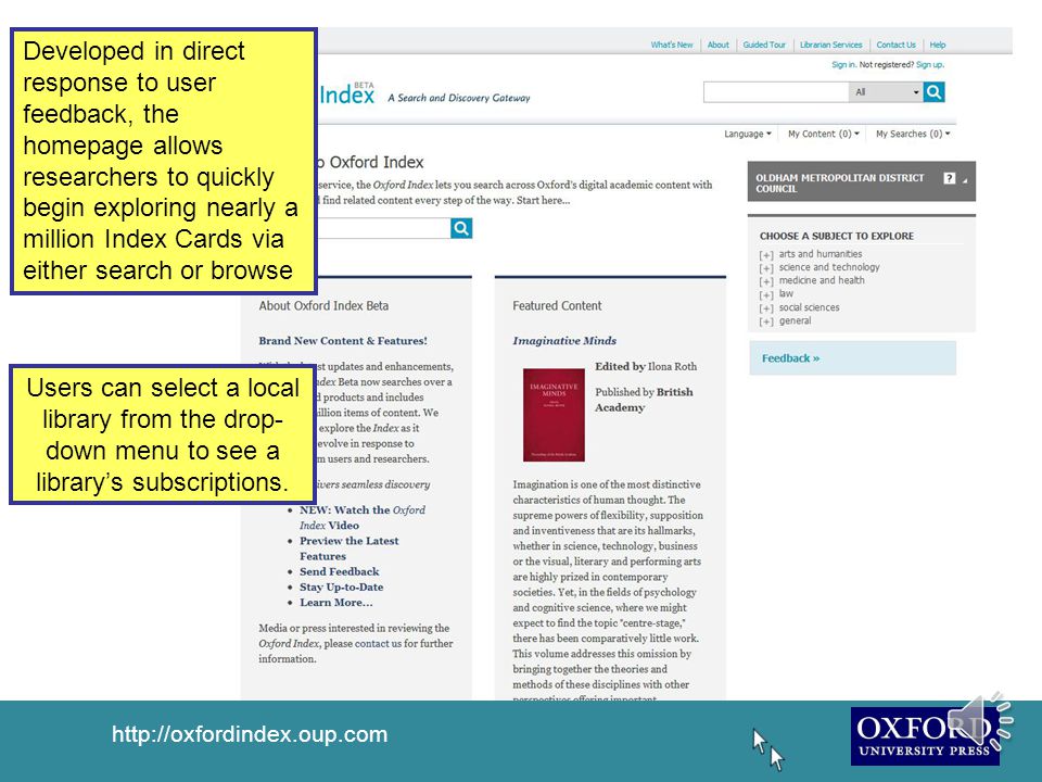 The Oxford Index contains a cross-searchable set of nearly one million index cards, each representing a single article, chapter, journal, or book.