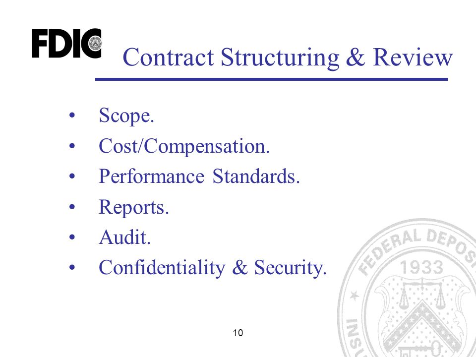 10 Contract Structuring & Review Scope. Cost/Compensation.