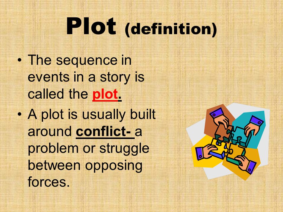Plot (definition) The sequence in events in a story is called the plot.