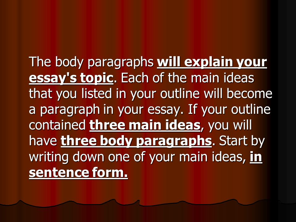 The body paragraphs will explain your essay s topic.