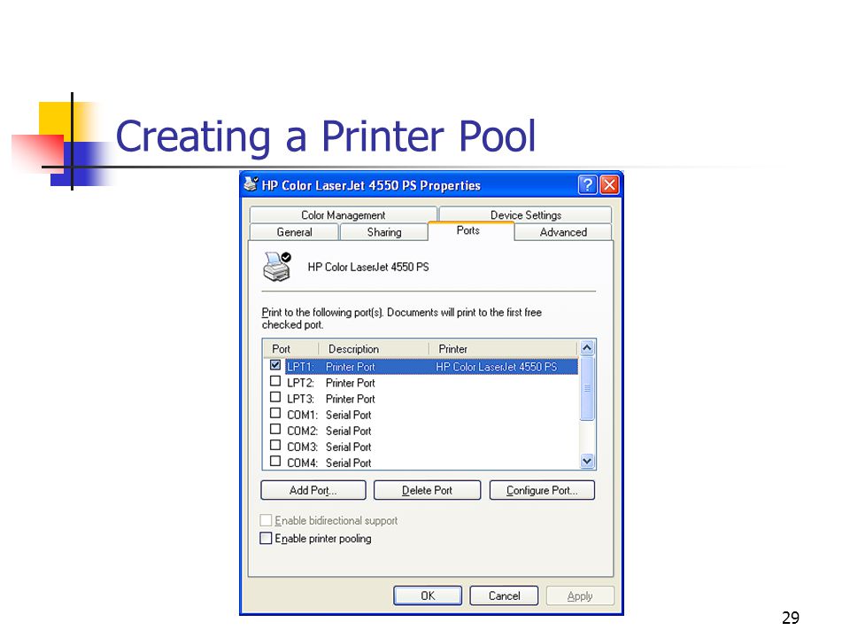 29 Creating a Printer Pool