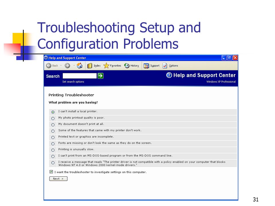 31 Troubleshooting Setup and Configuration Problems